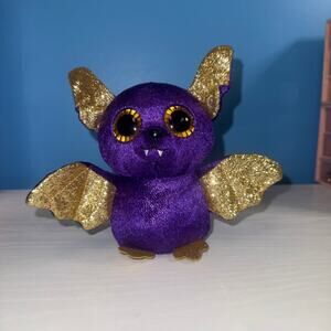 TY Beanie Baby Count the Bat Plush 6” Purple Gold Glitter Wings Sparkle Eyes